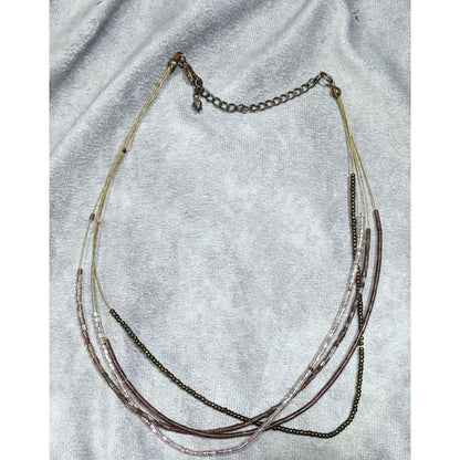 Simple Layered Brown And Purple Glass Beaded Necklace