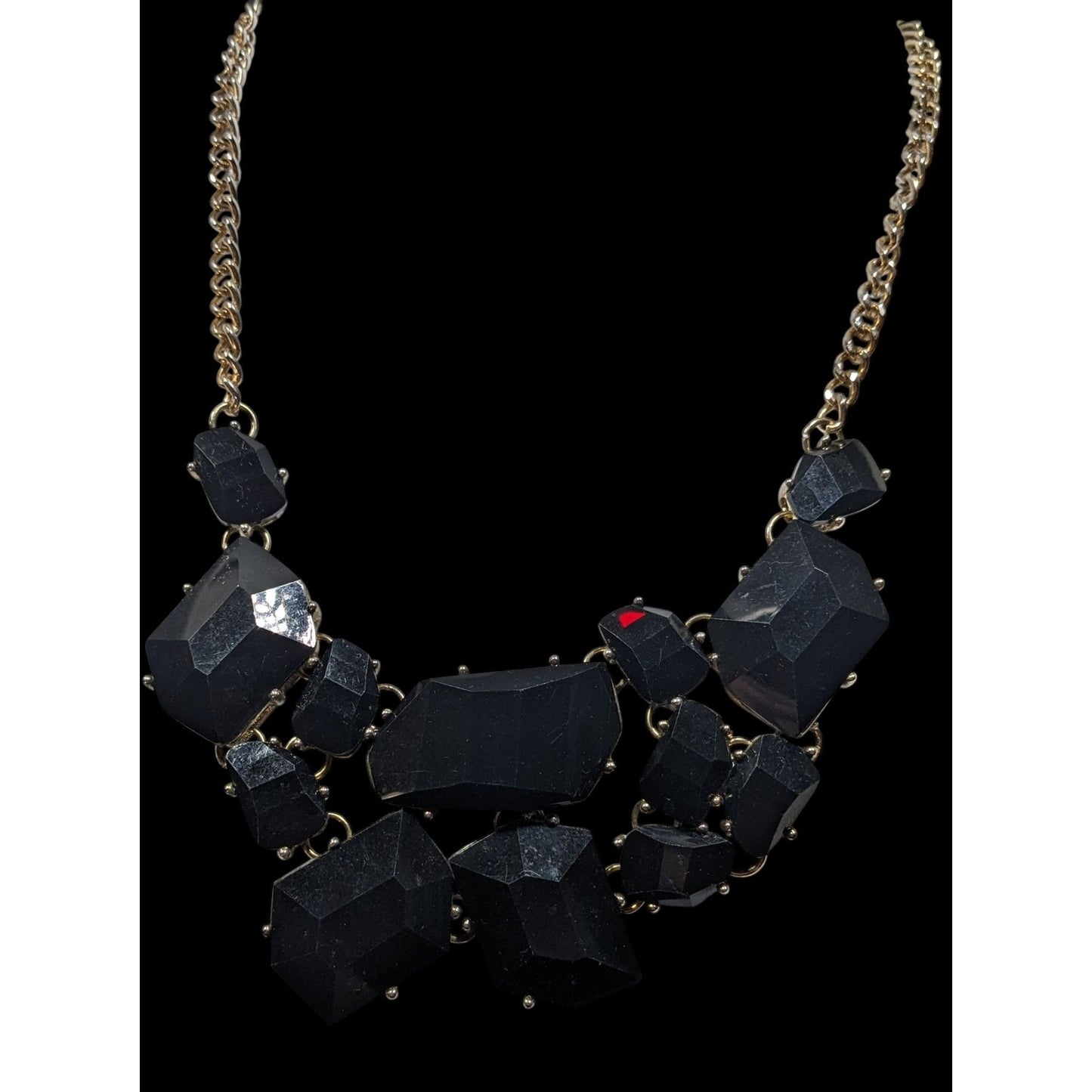 Glam Goth Chunky Black Faceted Gem Mosaic Bib Necklace