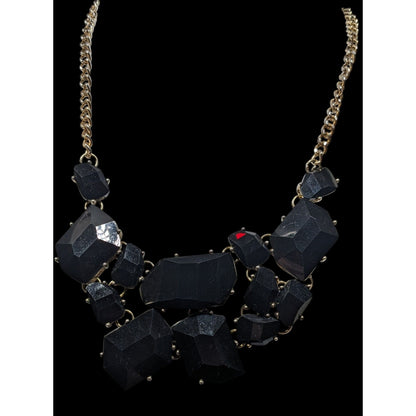Glam Goth Chunky Black Faceted Gem Mosaic Bib Necklace