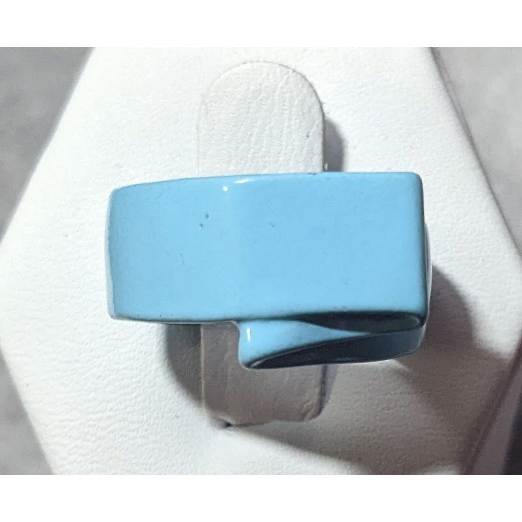 Abstract Blue Metal Enamel Finished Fashion Ring Size 8