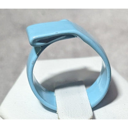 Abstract Blue Metal Enamel Finished Fashion Ring Size 8