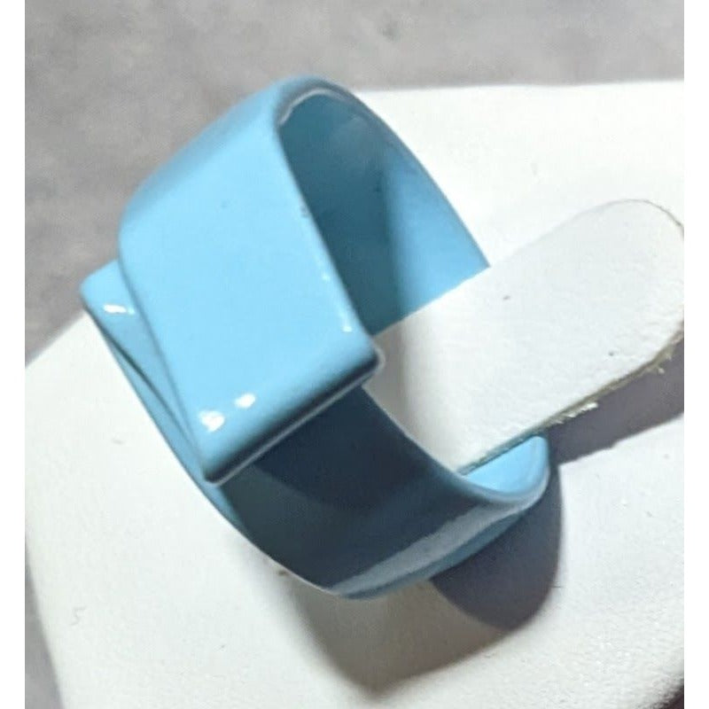 Abstract Blue Metal Enamel Finished Fashion Ring Size 8