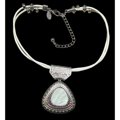 Vintage Chico's Mother Of Pearl White And Silver Tone Pendant Necklace