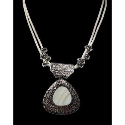 Vintage Chico's Mother Of Pearl White And Silver Tone Pendant Necklace