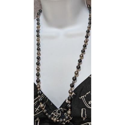Dark Romantic Hematite & Metal Beaded Necklace 26" Hidden Box Clasp