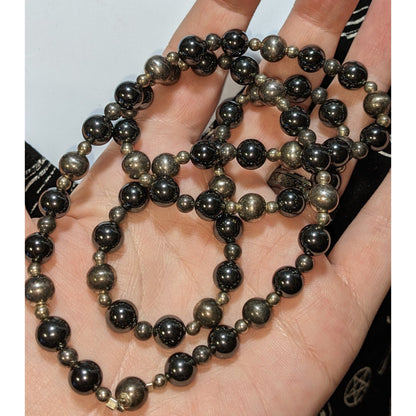 Dark Romantic Hematite & Metal Beaded Necklace 26" Hidden Box Clasp