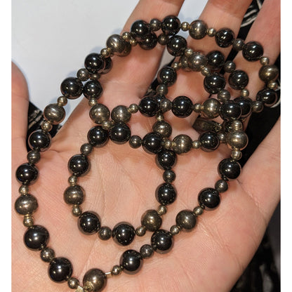Dark Romantic Hematite & Metal Beaded Necklace 26" Hidden Box Clasp