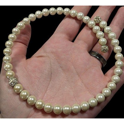 Elegant Glam Faux Pearl And Rhinestone Coil Necklace