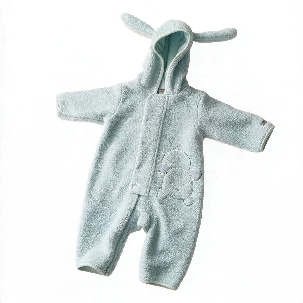 Carters Baby Blue Fleece Puppy Bunting 3-6M Hooded Sherpa Romper Snowsuit