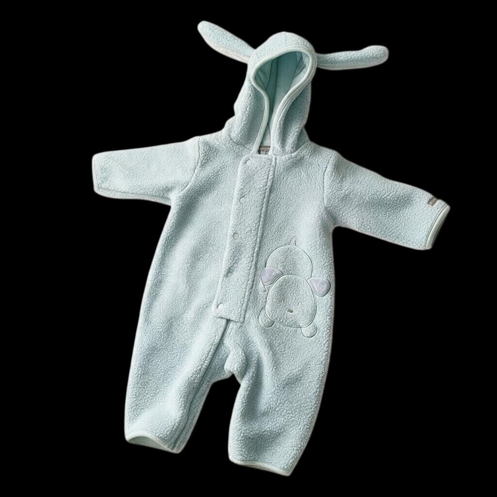 Carters Baby Blue Fleece Puppy Bunting 3-6M Hooded Sherpa Romper Snowsuit