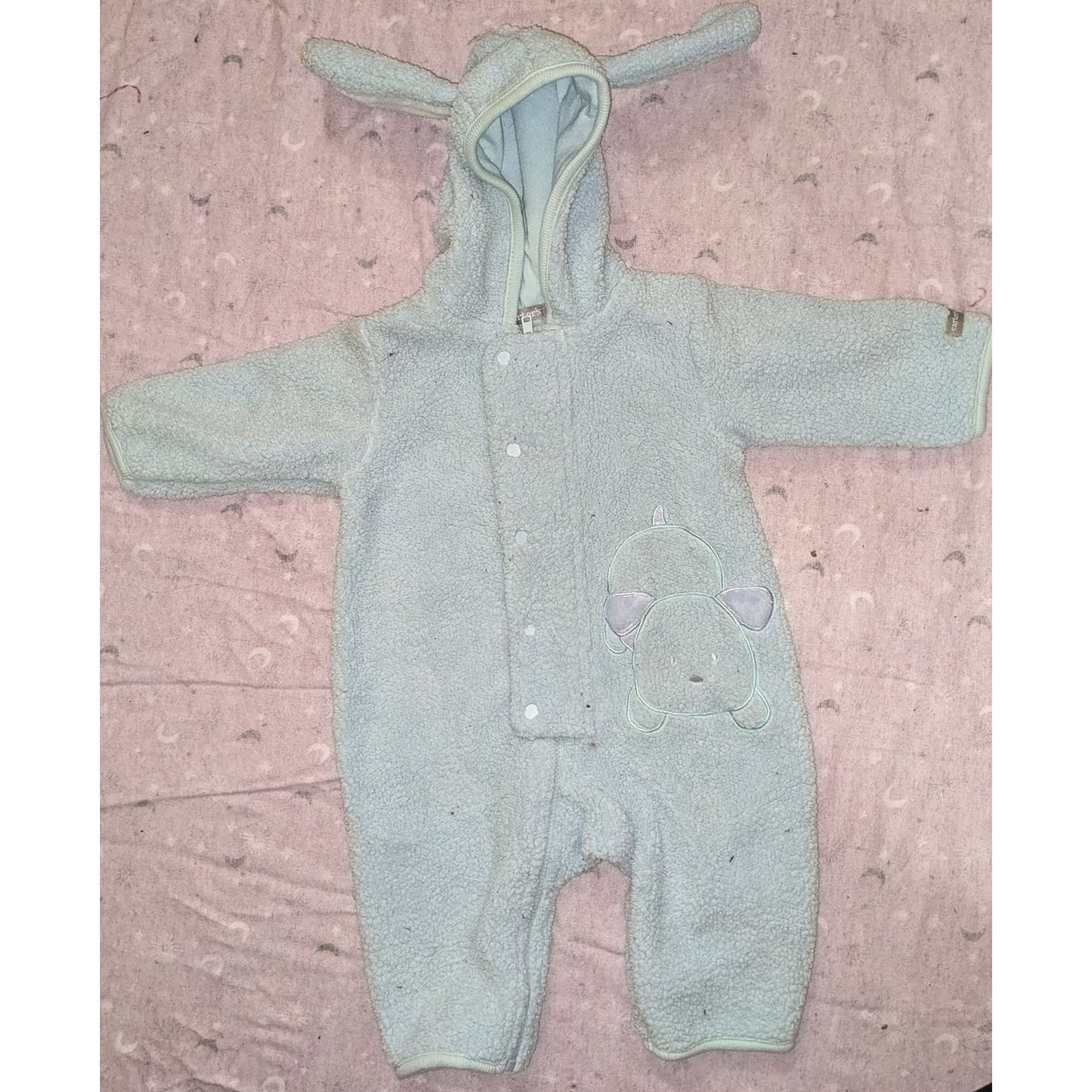 Carters Baby Blue Fleece Puppy Bunting 3-6M Hooded Sherpa Romper Snowsuit