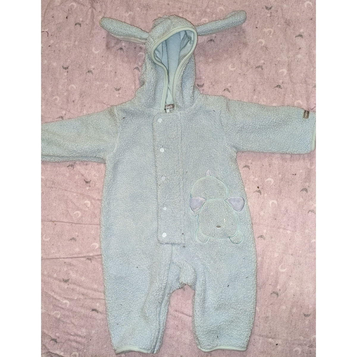 Carters Baby Blue Fleece Puppy Bunting 3-6M Hooded Sherpa Romper Snowsuit