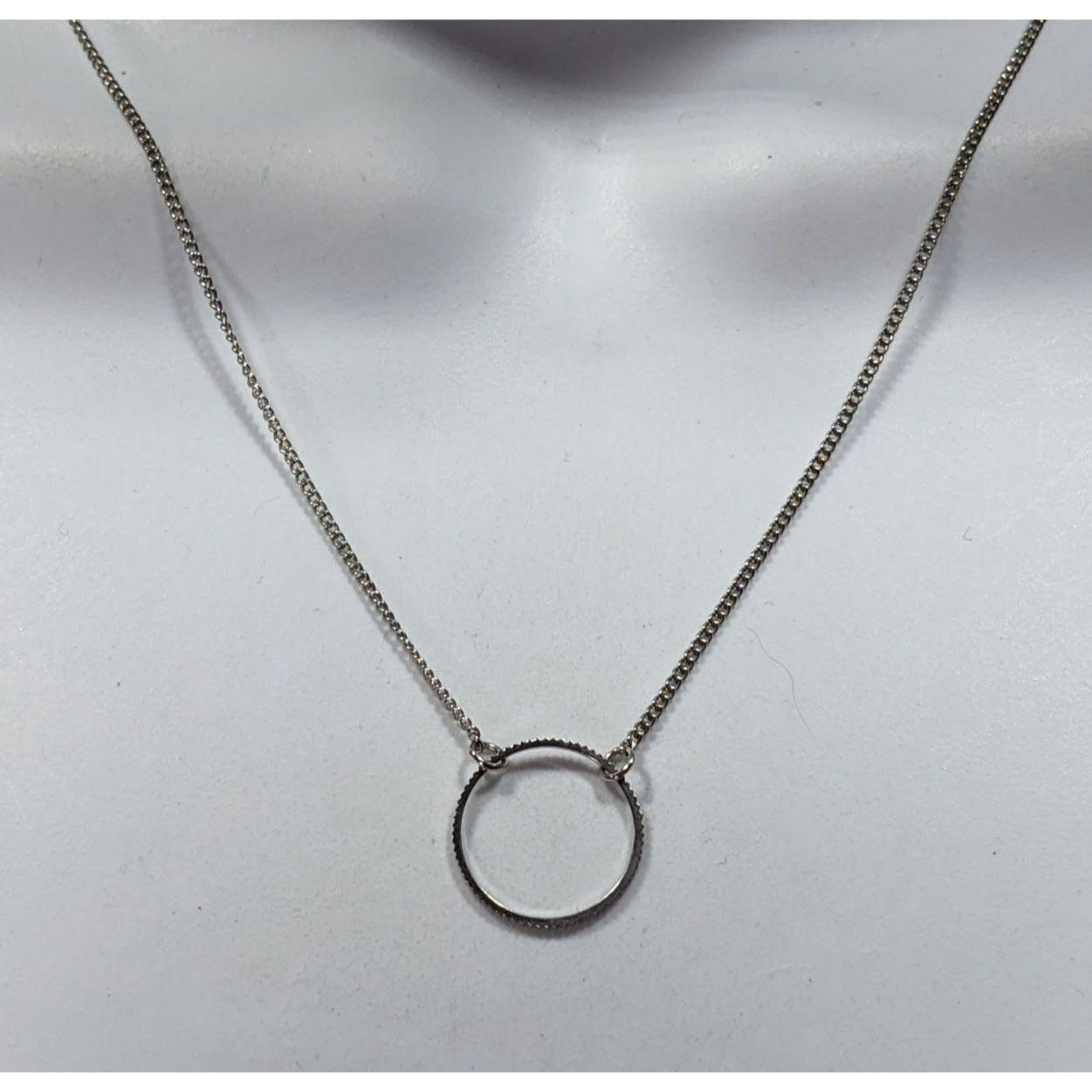 Minimalist Simple Open Circle Silver Tone Pendant Necklace