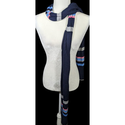 Hannah Rose 100% Cashmere Navy Blue Striped Scarf