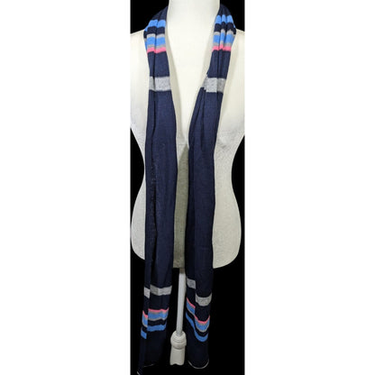 Hannah Rose 100% Cashmere Navy Blue Striped Scarf