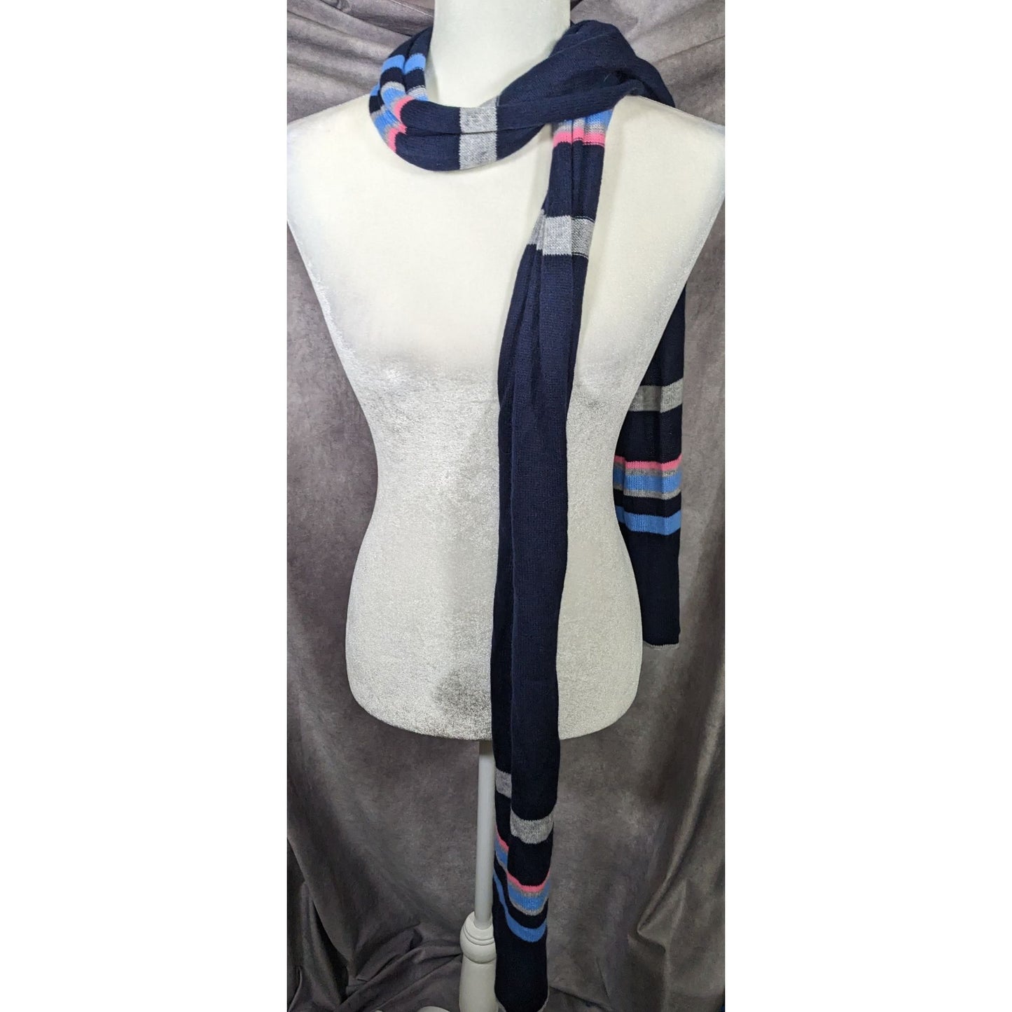 Hannah Rose 100% Cashmere Navy Blue Striped Scarf