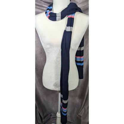 Hannah Rose 100% Cashmere Navy Blue Striped Scarf