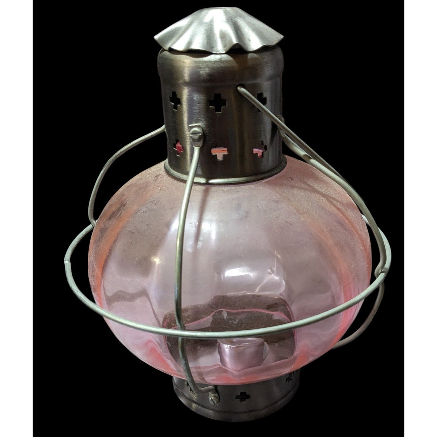 Vintage Pink And Silver Glass Onion Lantern With Handle