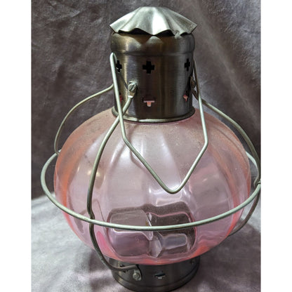 Vintage Pink And Silver Glass Onion Lantern With Handle