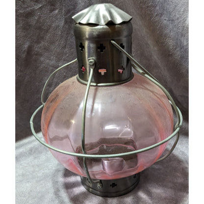 Vintage Pink And Silver Glass Onion Lantern With Handle