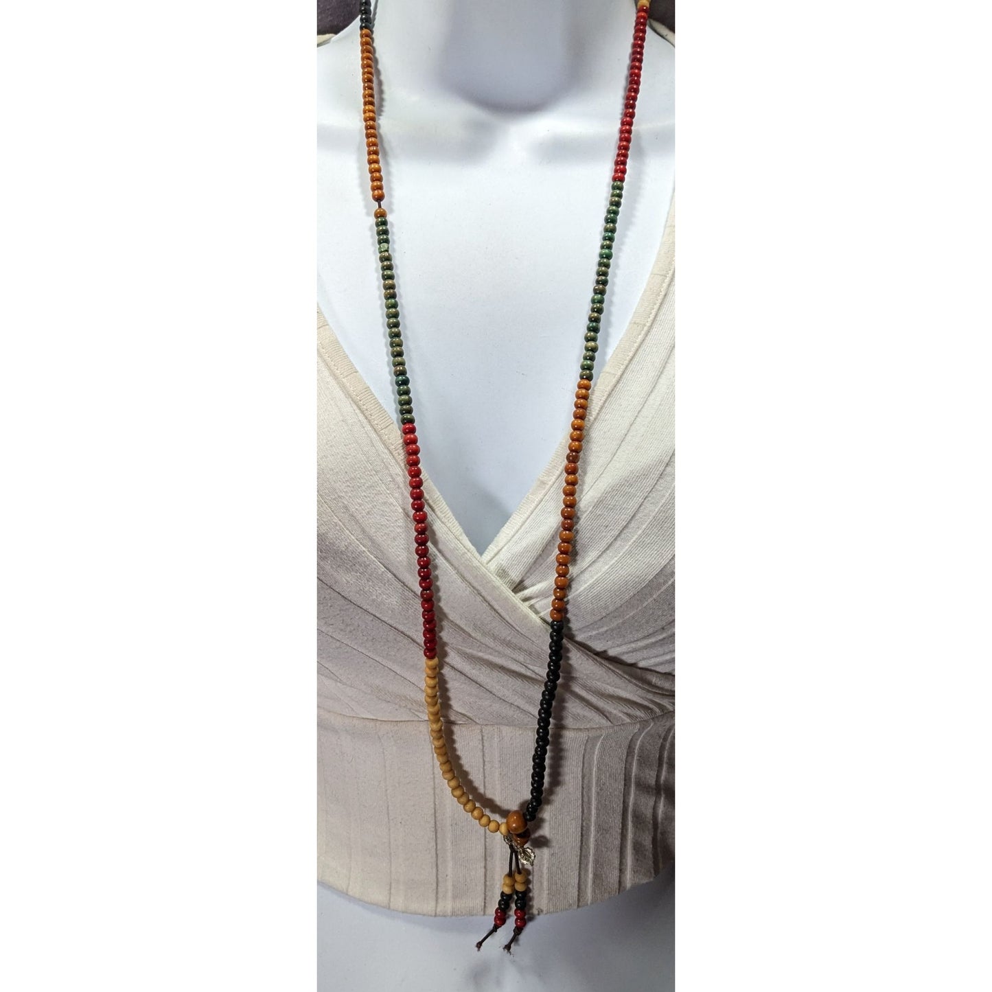 Nature Inspired Brown Red And Black Wood Beaded Necklace