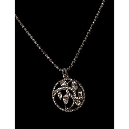 Fantasy Floral Rhinestone Silver Tone Pendant Necklace