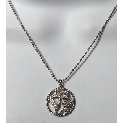 Fantasy Floral Rhinestone Silver Tone Pendant Necklace