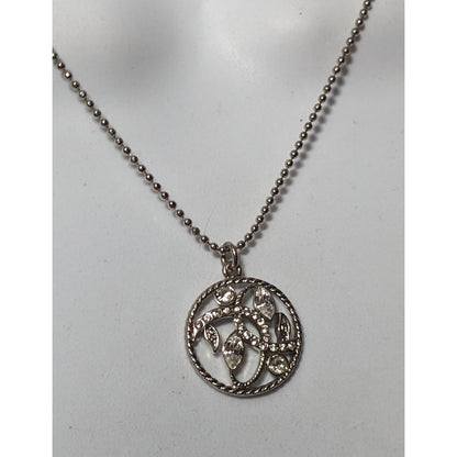 Fantasy Floral Rhinestone Silver Tone Pendant Necklace