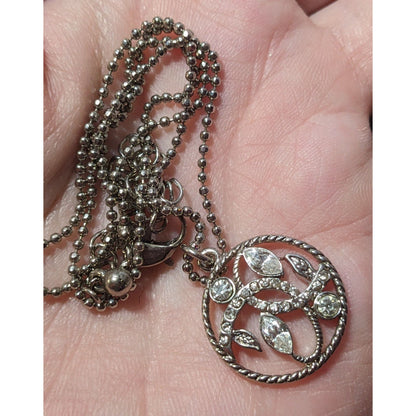 Fantasy Floral Rhinestone Silver Tone Pendant Necklace