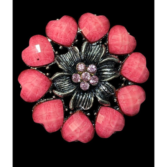 Coquette Floral Heart Pink And Silver Tone Adjustable Ring Size 6 1/2