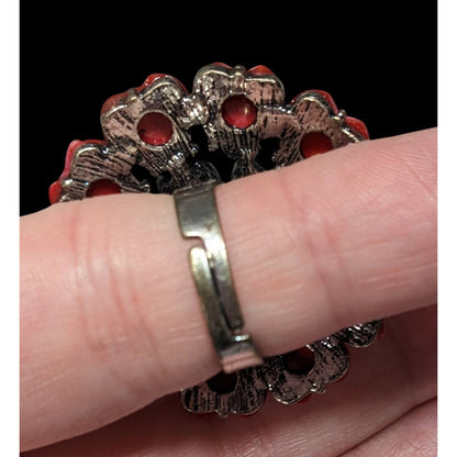 Coquette Floral Heart Pink And Silver Tone Adjustable Ring Size 6 1/2
