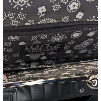 Hold Fast Handmade Gothic Black Faux Leather Handbag With Silver Studs & Kiss Lock Closure USA 11x8x4 Inch
