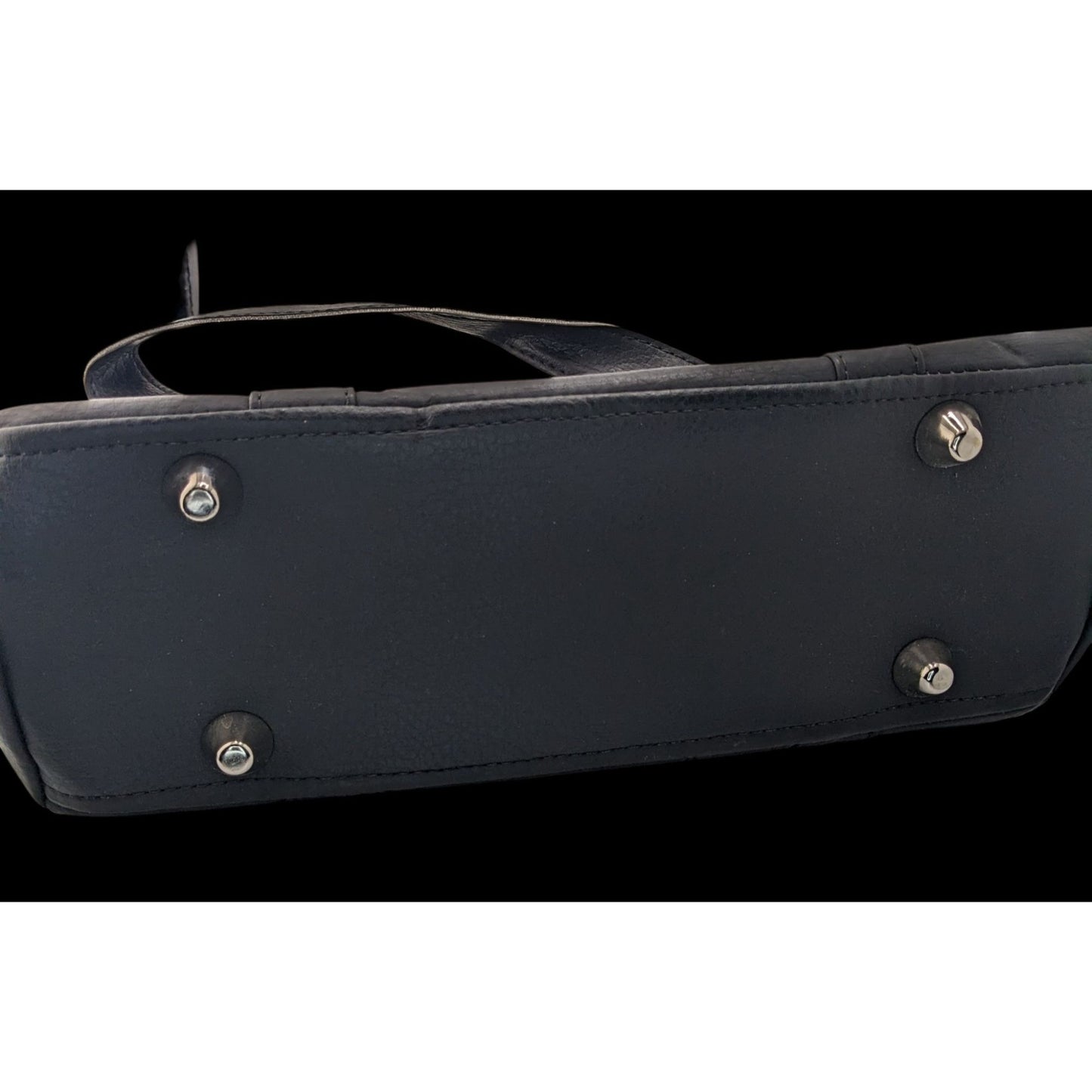Hold Fast Handmade Gothic Black Faux Leather Handbag With Silver Studs & Kiss Lock Closure USA 11x8x4 Inch