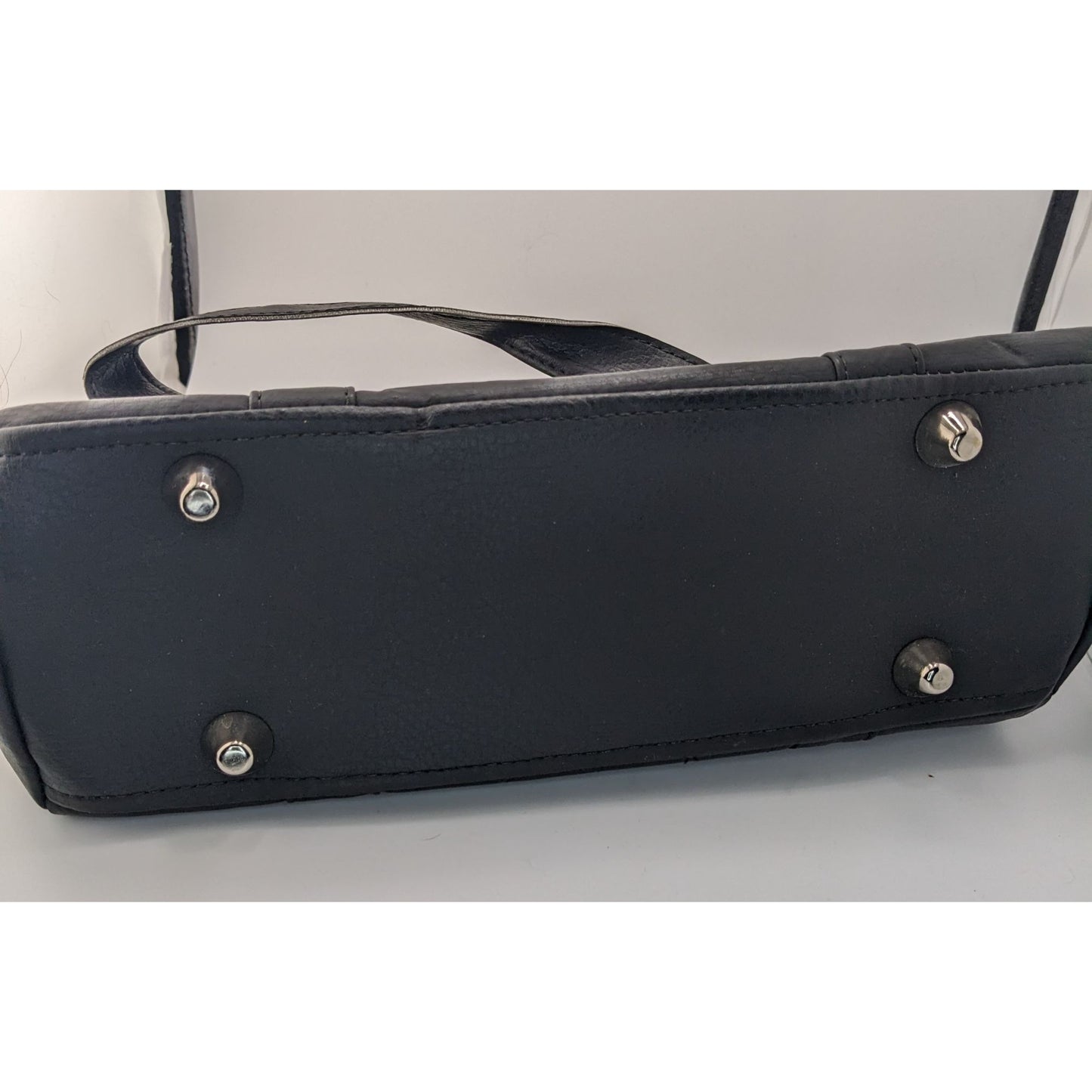 Hold Fast Handmade Gothic Black Faux Leather Handbag With Silver Studs & Kiss Lock Closure USA 11x8x4 Inch