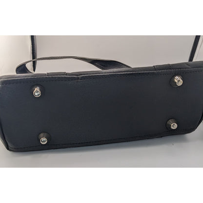 Hold Fast Handmade Gothic Black Faux Leather Handbag With Silver Studs & Kiss Lock Closure USA 11x8x4 Inch