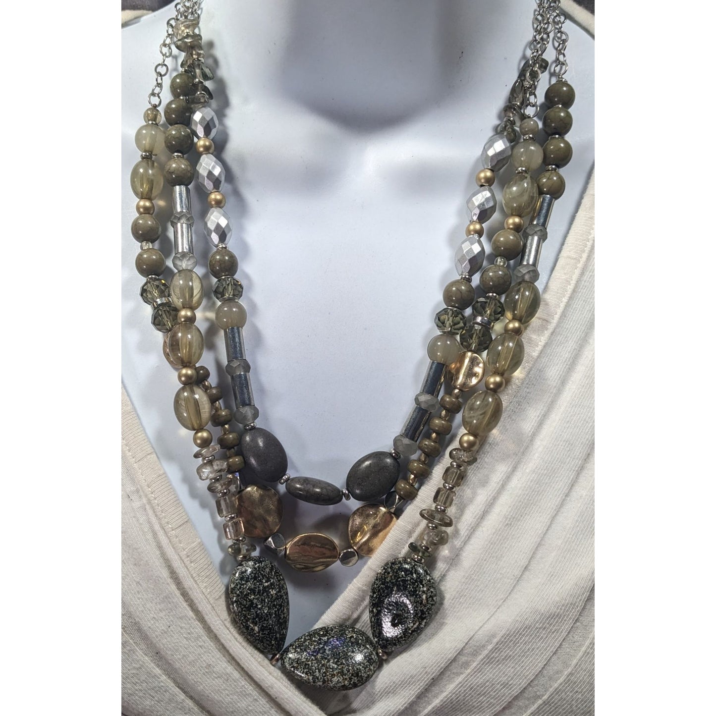 Bohemian Neutral Tone Multilayer Beaded Necklace