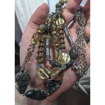Bohemian Neutral Tone Multilayer Beaded Necklace