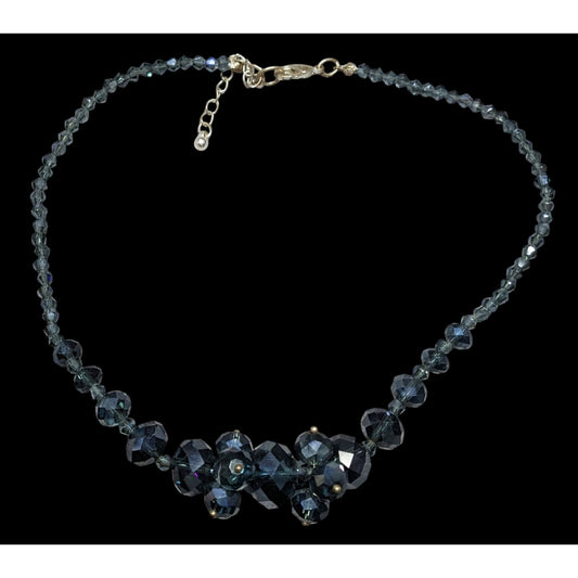 Elegant Midnight Blue Crystal Cluster Necklace Handcrafted Faceted Glass Necklace