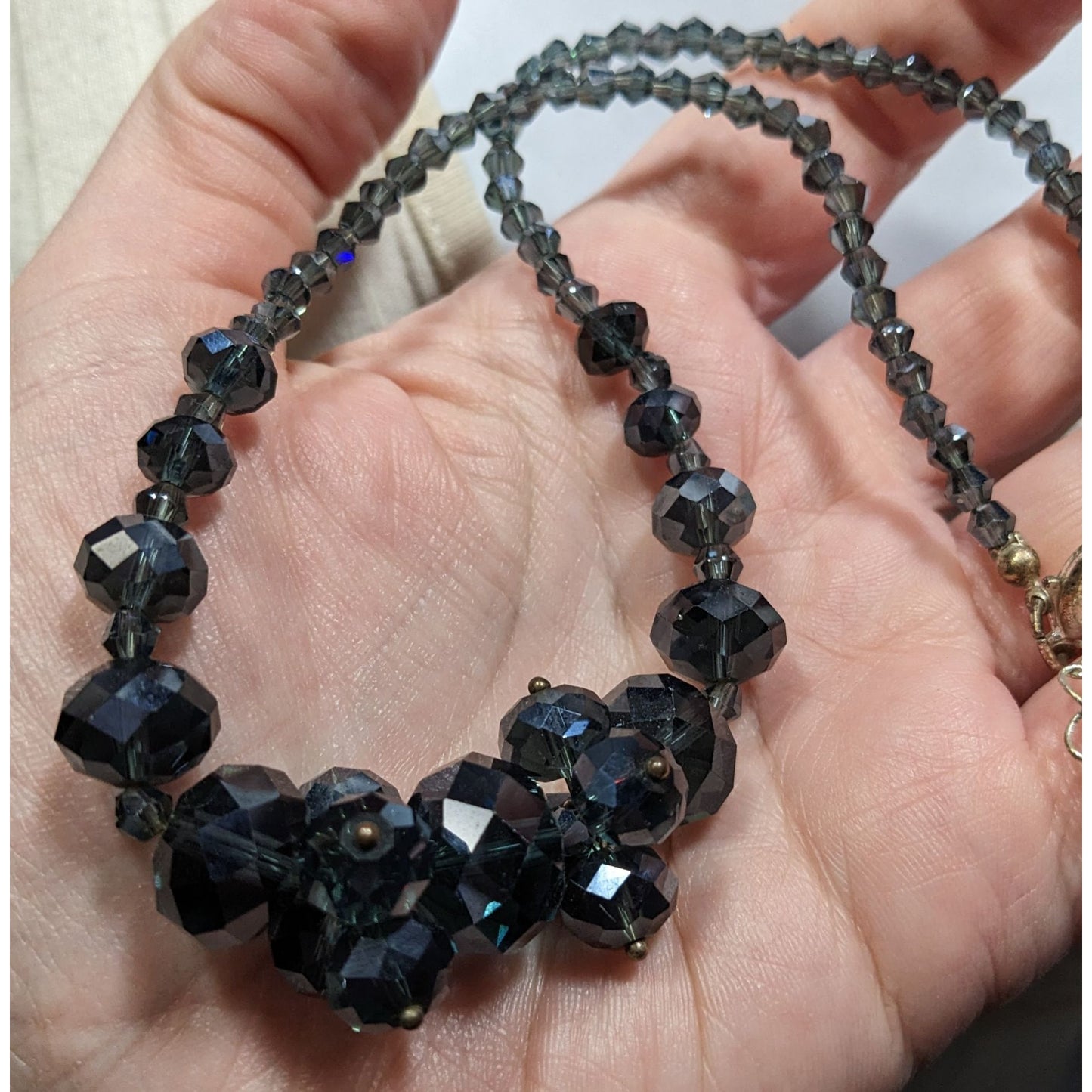 Elegant Midnight Blue Crystal Cluster Necklace Handcrafted Faceted Glass Necklace