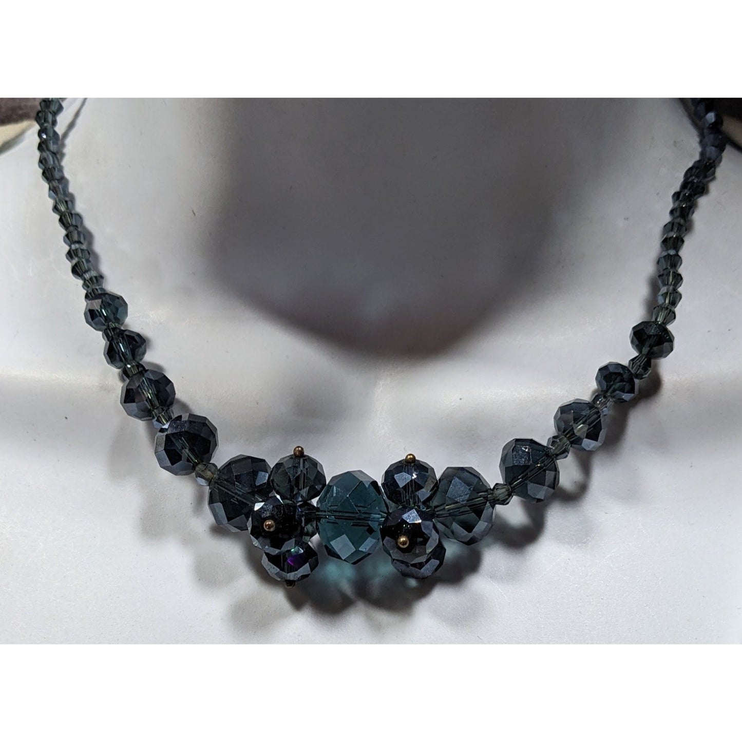 Elegant Midnight Blue Crystal Cluster Necklace Handcrafted Faceted Glass Necklace
