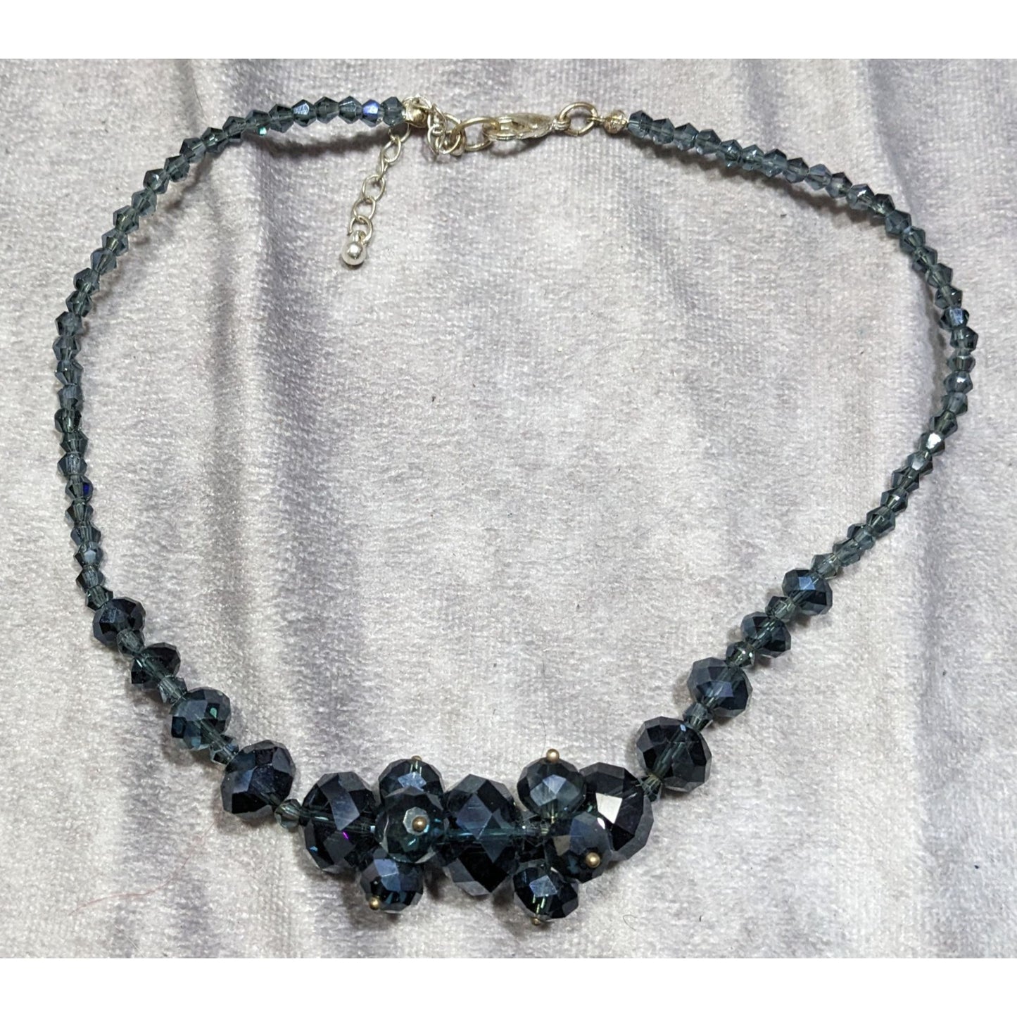 Elegant Midnight Blue Crystal Cluster Necklace Handcrafted Faceted Glass Necklace