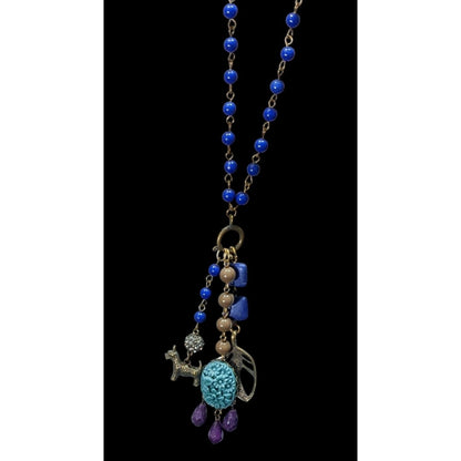 Vintage David Aubrey Blue Tassel Charm Necklace