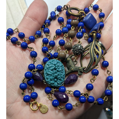 Vintage David Aubrey Blue Tassel Charm Necklace