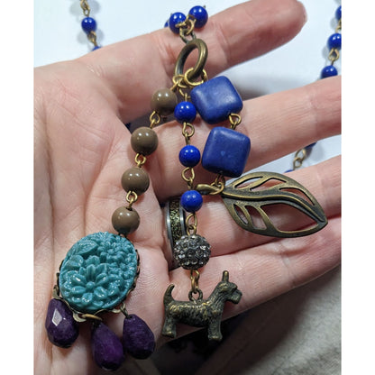 Vintage David Aubrey Blue Tassel Charm Necklace