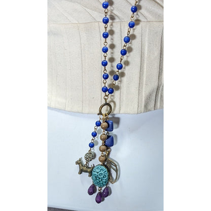 Vintage David Aubrey Blue Tassel Charm Necklace