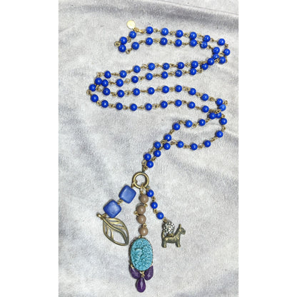 Vintage David Aubrey Blue Tassel Charm Necklace