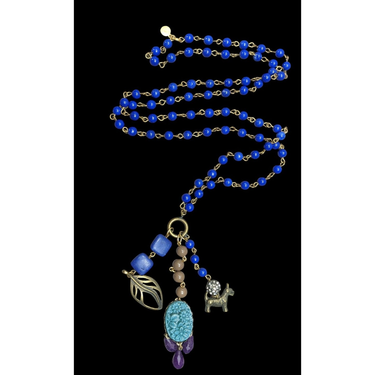 Vintage David Aubrey Blue Tassel Charm Necklace