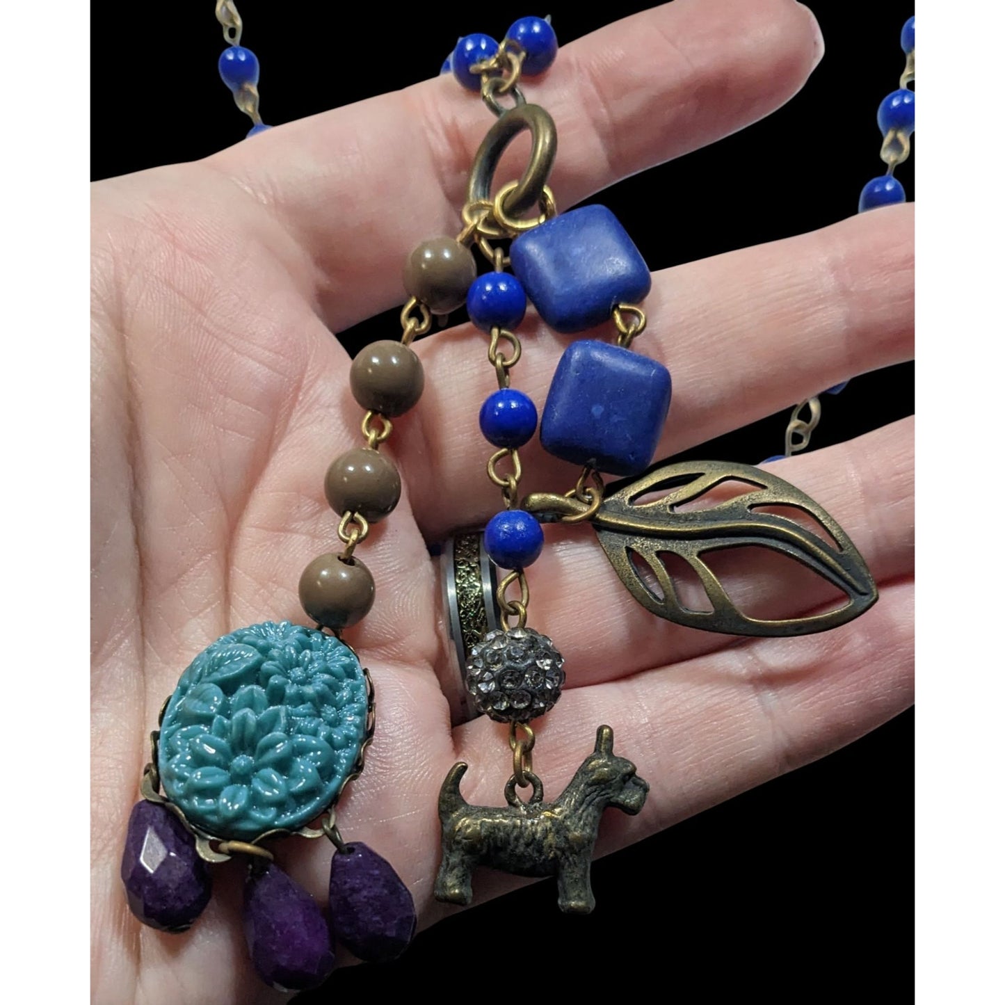 Vintage David Aubrey Blue Tassel Charm Necklace