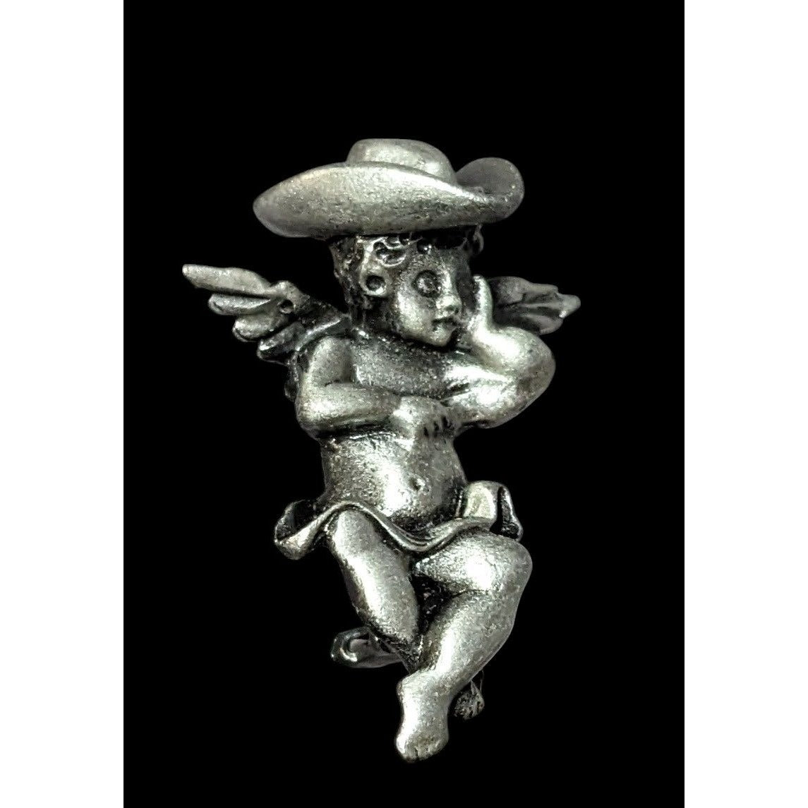 Cowboy Angel Silver Tone  Cherub  Brooch