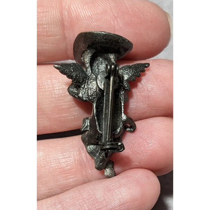 Cowboy Angel Silver Tone  Cherub  Brooch